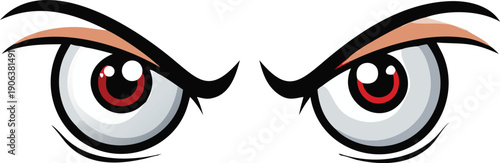 A pair of cartoon eyes with red irises portray intense anger and