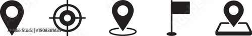 GPS map pin icon set with location, current position, tracking and navigation symbols.