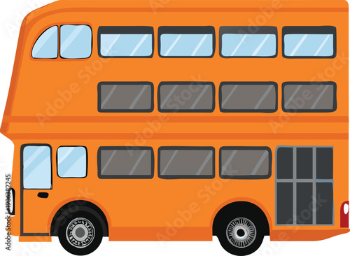 An illustrated orange double decker bus is shown in a simple cartoon