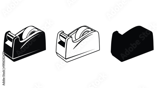 Three different styles of tape dispensers are shown.