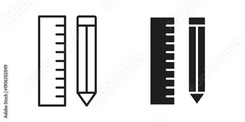 Pencil and ruler icons vector. Line and glyph design with editable stroke