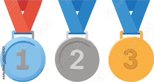 A colorful illustration depicting gold silver and bronze medals for first second
