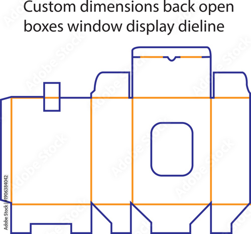 Custom Dimensions Back Open Box with Window Display Dieline Vector Template for Retail Product Packaging