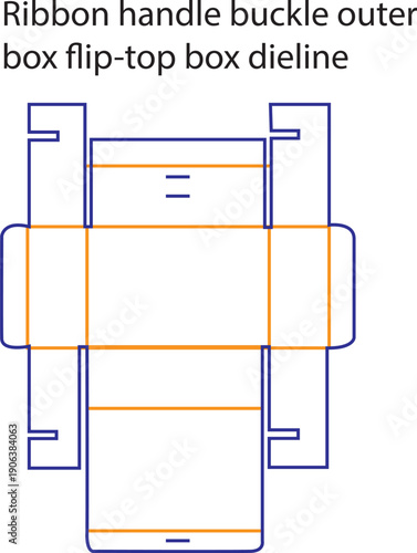 Ribbon Handle Buckle Outer Box Dieline Vector Template for Flip Top Gift Packaging and Premium Product Box