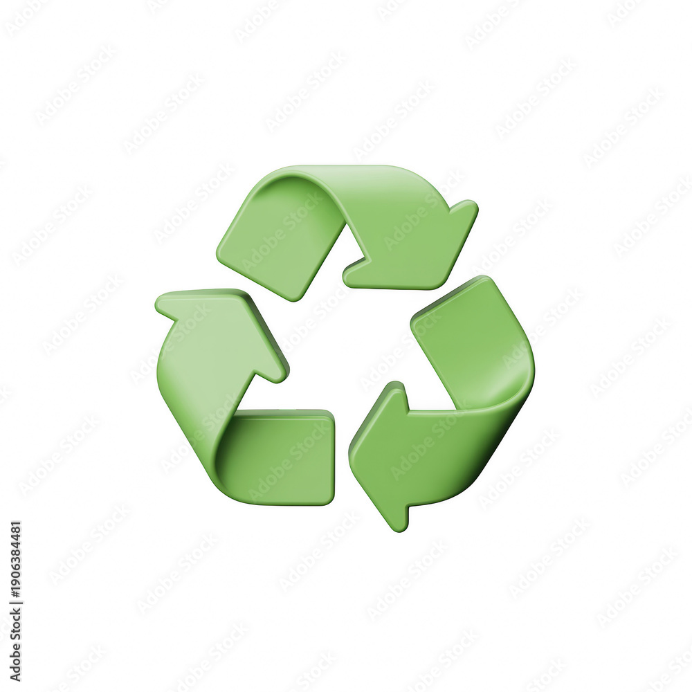 Fototapeta premium Three dimensional glossy light green recycle symbol isolated on black background representing environmental responsibility and sustainable resource management concepts clearly.