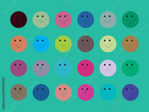 Colorful Emoticon Faces Collection in Flat Style with Various Expressions and Moods emoji