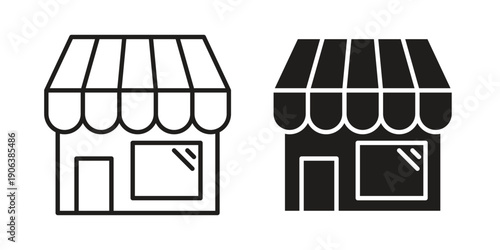 Shop icons vector. Line and glyph design with editable stroke