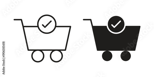 Shopping cart check icons vector. Line and glyph design with editable stroke