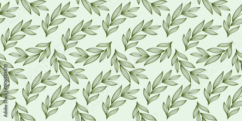 Seamless vector pattern of green bamboo leaves and branches creating a natural floral texture for vintage wallpaper decoration
