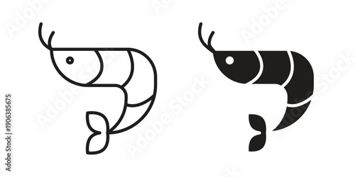 Shrimp icons vector. Line and glyph design with editable stroke