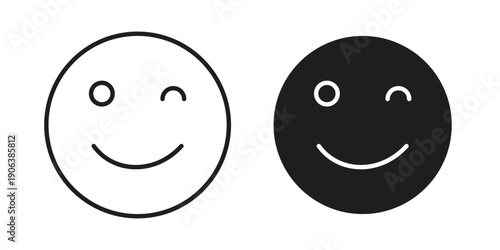 Smile wink icons vector. Line and glyph design with editable stroke