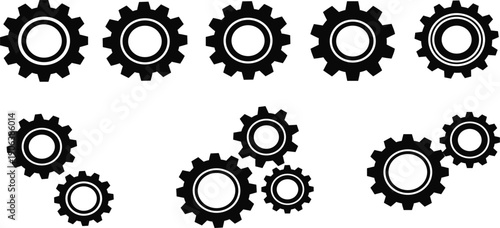 Gear and Settings Icon Set for Configuration System Setup Maintenance Process Control and Mechanical Engineering Interface Design