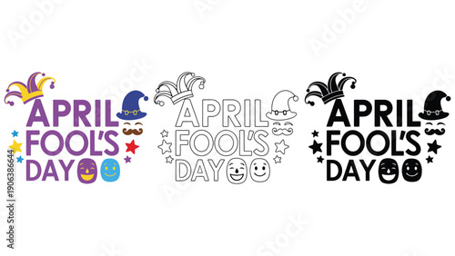 April Fool's Day celebration with festive icons and text.