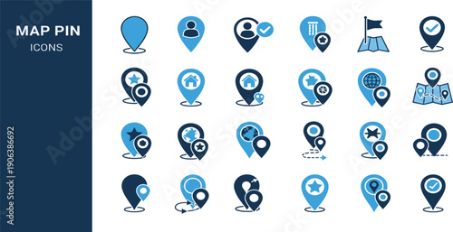 Map Pin and Location Icon Set with Navigation Markers, GPS Pointers, Destination Symbols, and Geolocation Elements for Travel, Web, App, and UI Design