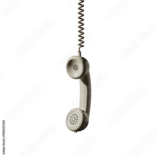 Green telephone receiver hanging on a coil cord isolated on a transparent background