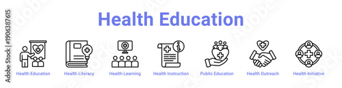 Health Education Icon Banner and Collection