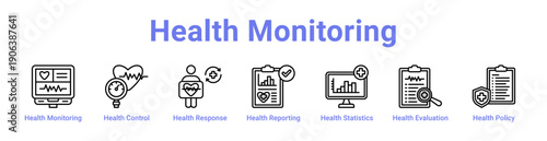 Health Monitoring Icon Banner and Collection