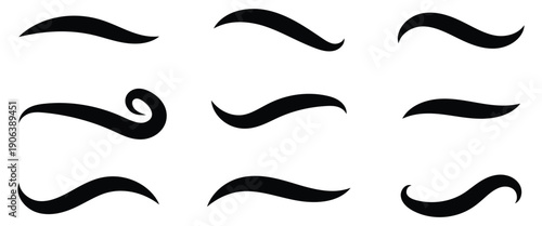Hand drawn swoosh tail. Swoosh waves vector elements for  baseball, football, or athletics logos and text decoration. EPS 10