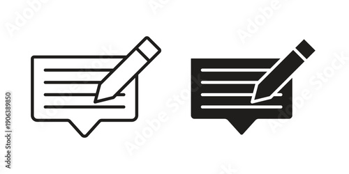 Write comment icons vector. Line and glyph design with editable stroke