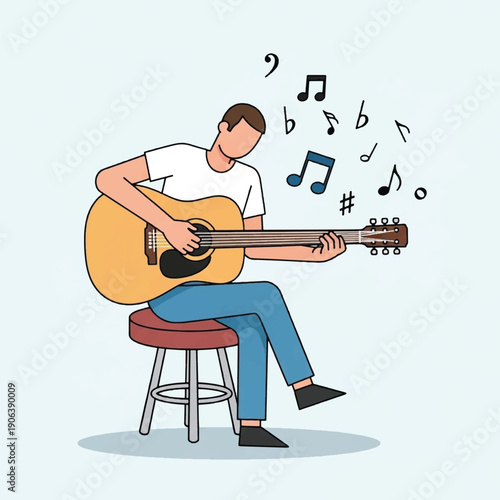 Man Playing Acoustic Guitar Sitting Down.
