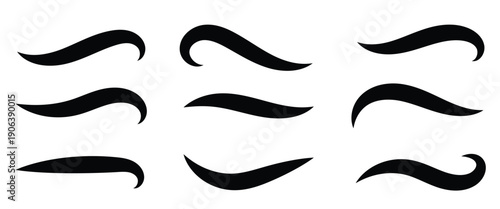 Vector ornamental curve swoosh tail isolated on a transparent background. Swoosh elements for  baseball, football logo and web design elements.