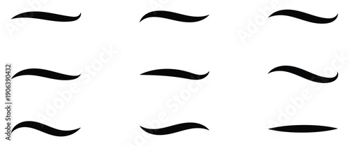 Hand drawn curved swoosh tail elements designed for vector art, baseball, football, athletics logos and text art. EPS 10.