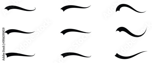 Stylish hand drawn vintage look vector Swoosh tails or swashes for play game logo, text design and web design elements. Isolated on a white background.