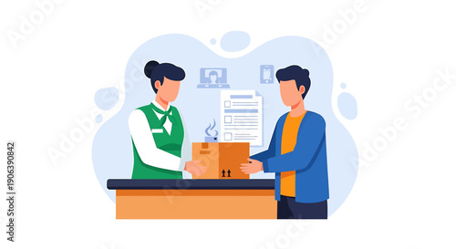 Customer Service Representative Hands Package to Man.