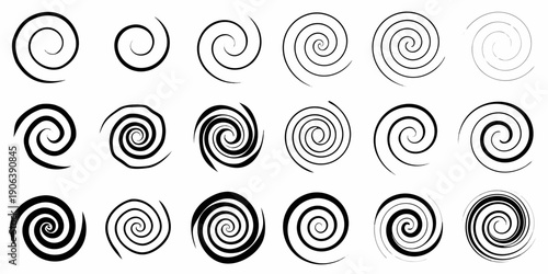 Collection of swirling spiral shapes in varying degrees of darkness