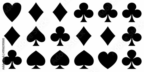Black card suits hearts diamonds clubs and spades arranged in rows
