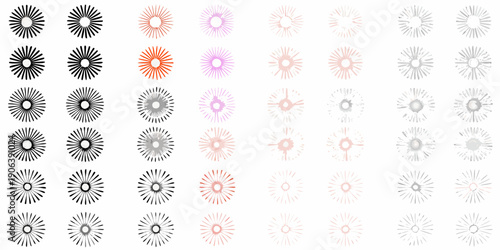 Collection of abstract floral or starburst shapes in varying colors and tones
