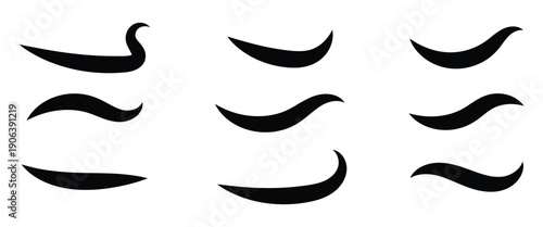 Set of dynamic curved swoosh tail elements. Baseball of football swoosh text tails in retro style. Sporty  swash strokes for vintage typography and font design. Eps10.