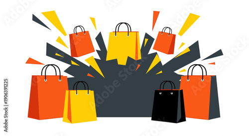 Many shopping bags bursting with excitement and color.