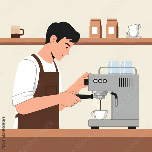 Man working with coffee machine.