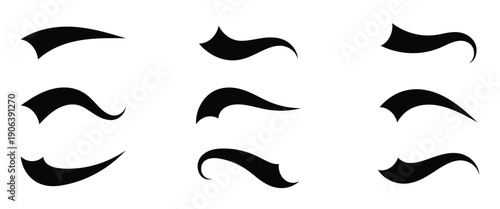 Decorative hand drawn vector Swoosh tails or swashes are used to extend the tail of a letter, sports logo and clothing design. Isolated on a white background.