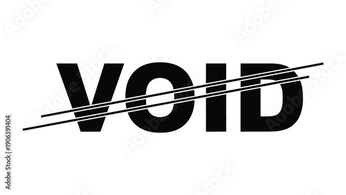 Defying the Void: A graphic composition featuring the word void with diagonal lines slashing through, conveying themes of erasure and negation. 