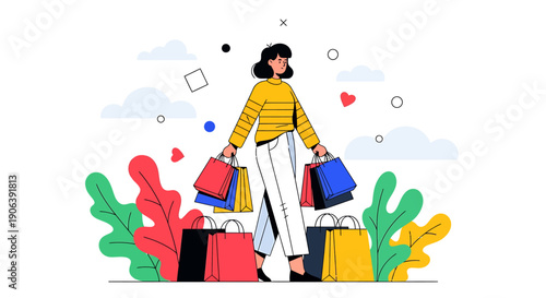 Woman with Shopping Bags Enjoying Retail Therapy.