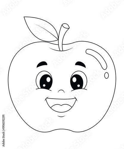 Cute Cartoon Apple with a Happy Face Coloring Page for Kids
