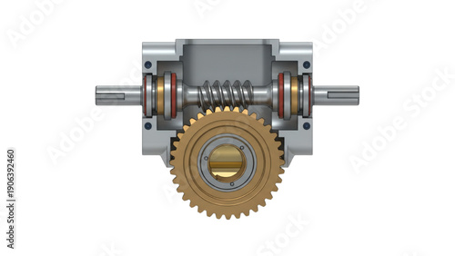 Worm Gear Drive Cutaway Color Coded Technical Illustration on White Background