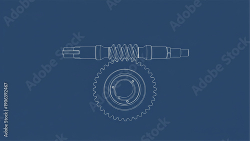 Worm Gear Drive Blueprint Engineering Technical Drawing