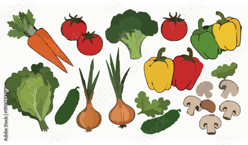 Colorful hand drawn vegetable doodle vector set