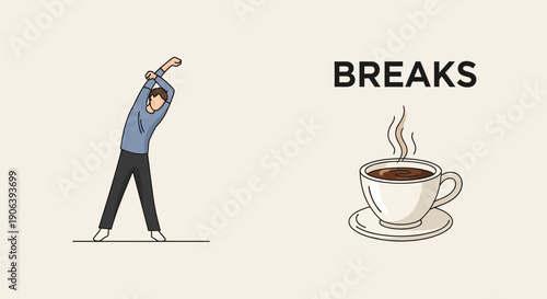 Person Stretching and Enjoying Coffee Break in a Relaxing Environment, Viewed from the Side