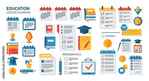 Infographic icons representing education and information visualization concepts