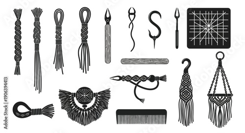 Rope Knots and Decorative Tassels Icons Set Vector