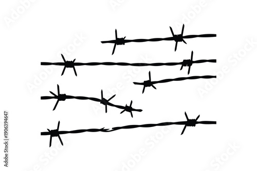 Barbed wire strands silhouette representing security perimeter fencing and prison border wall protection system