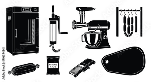 Professional Kitchen Equipment Icons Set Vector