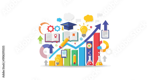 Educational growth and development, symbolizing learning, knowledge, and achievement with upward trend graph