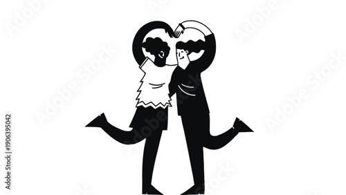 People illustration vector characters dancing together on transparent background