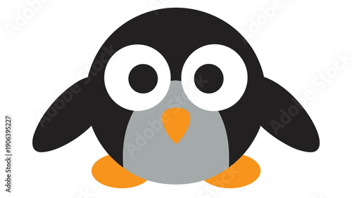 Cute penguin mascot with big eyes and smooth black body illustration