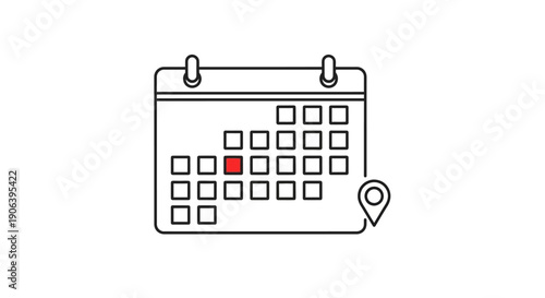 Calendar with marked date and location pin.